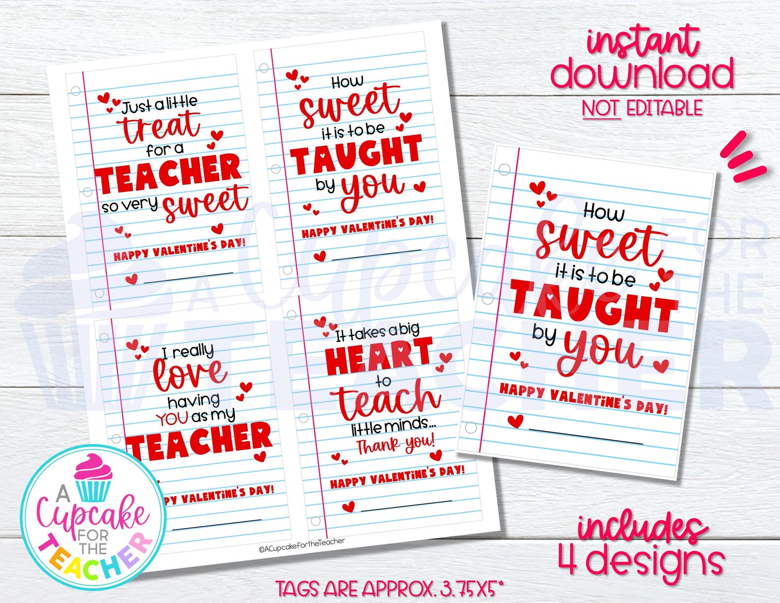 Teacher Valentine Gift Tags | Printable Teacher Appreciation (digital ...