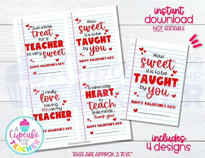 Teacher Valentine Gift Tags | Printable Teacher Appreciation (digital ...
