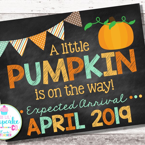 Pumpkin Pregnancy Announcement | Fall Pregnancy Announcement | A Little Pumpkin is on the Way | Chalkboard Sign | Fall Photo Prop | Digital