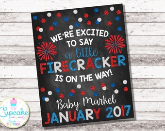 4th of July Pregnancy Announcement | Little Firecracker | Baby | Chalkboard Sign | Pregnancy Reveal | Fourth of July Photo Prop | Digital