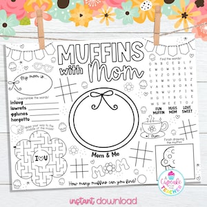 Muffins With Mom Coloring Activity Placemat | Mother&#39;s Day Activity Craft Coloring Page | PTO PTA Mother&#39;s Day Event | Kids Activity Mat