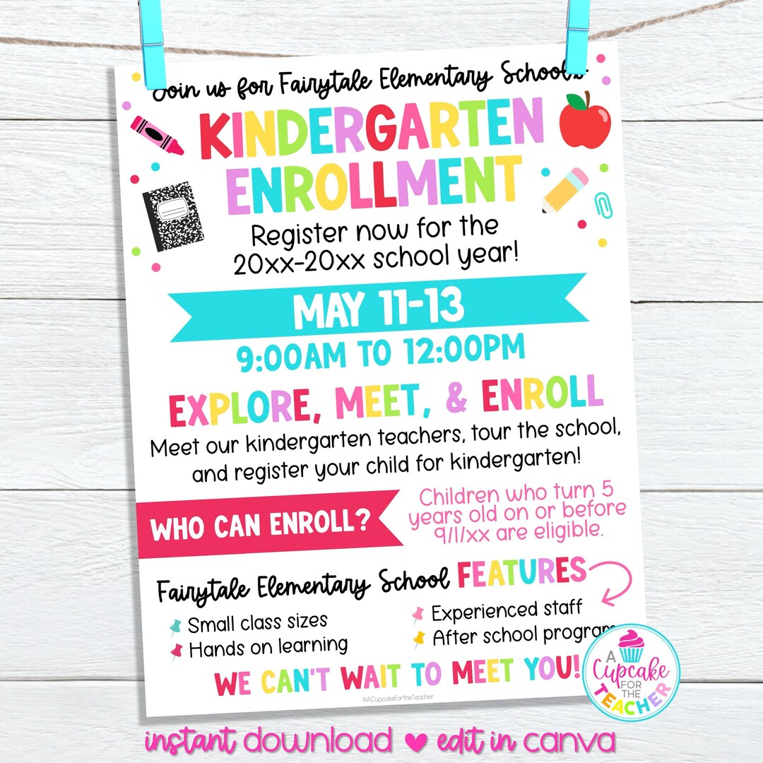 Editable Kindergarten Enrollment Registration Flyer Template | Back to ...