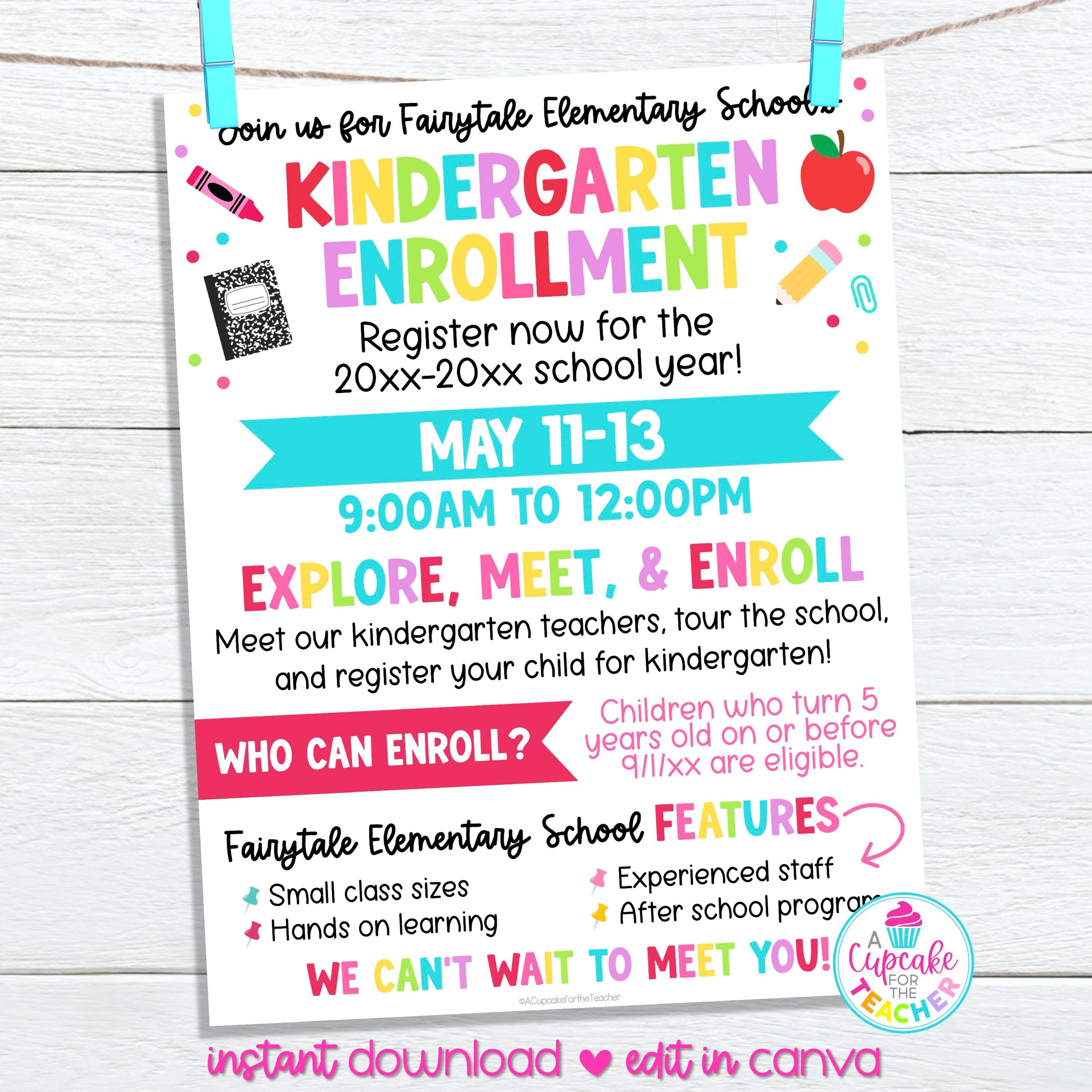Editable Kindergarten Enrollment Registration Flyer Template | Back to ...