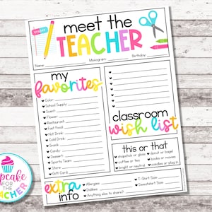 Teacher Favorite Things Questionnaire | Back to School Teacher Survey | Meet the Teacher Questionnaire | All About My Teacher Printable