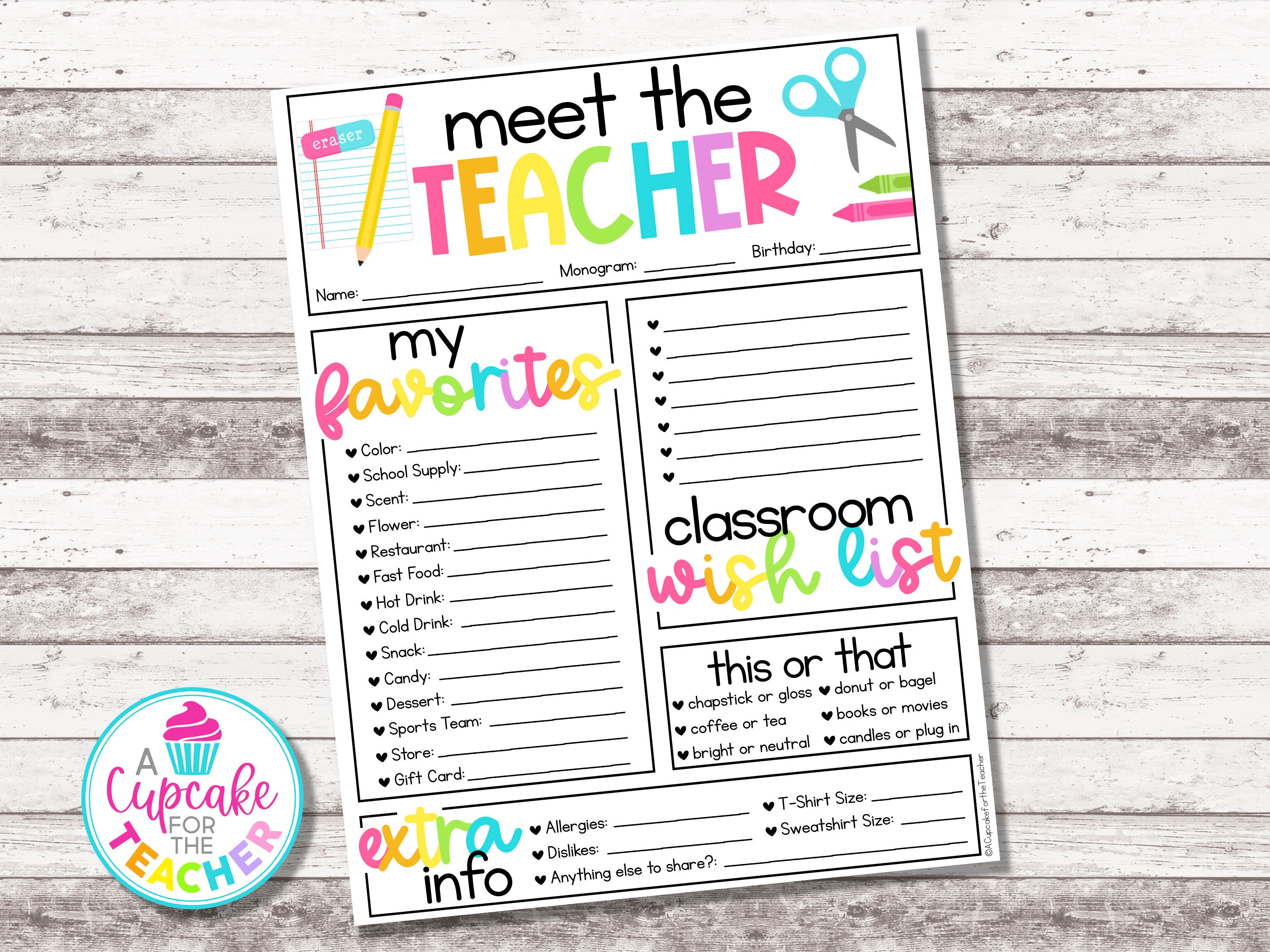 Meet the teacher Wishlist Donation Cupcakes in Spanish & English (Colo –  Bilingual Marketplace