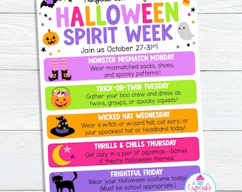 Halloween School Spirit Week Flyer Template | Editable Halloween Themed Spirit Week | PTO PTA Fall Elementary Dress Up Day | Edit on Canva