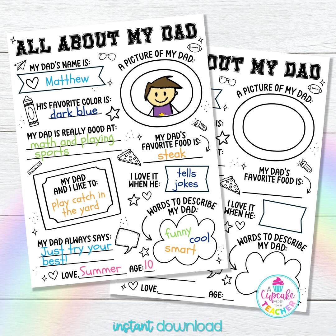 All About My Dad Fill in the Blank | All About Dad Printable | Father's ...