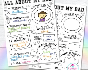 All About My Dad Fill in the Blank | All About Dad Printable | Father's Day Coloring Questionnaire | Gift for Dad | Instant Download