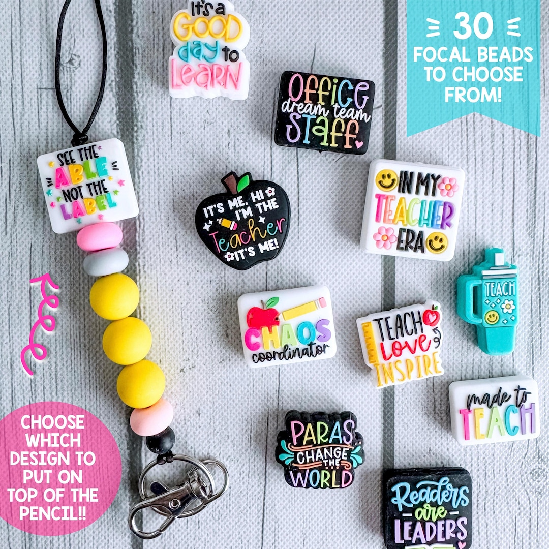 Pencil Teacher Lanyard | Choose a Teacher Focal Bead | Teacher Gift ...