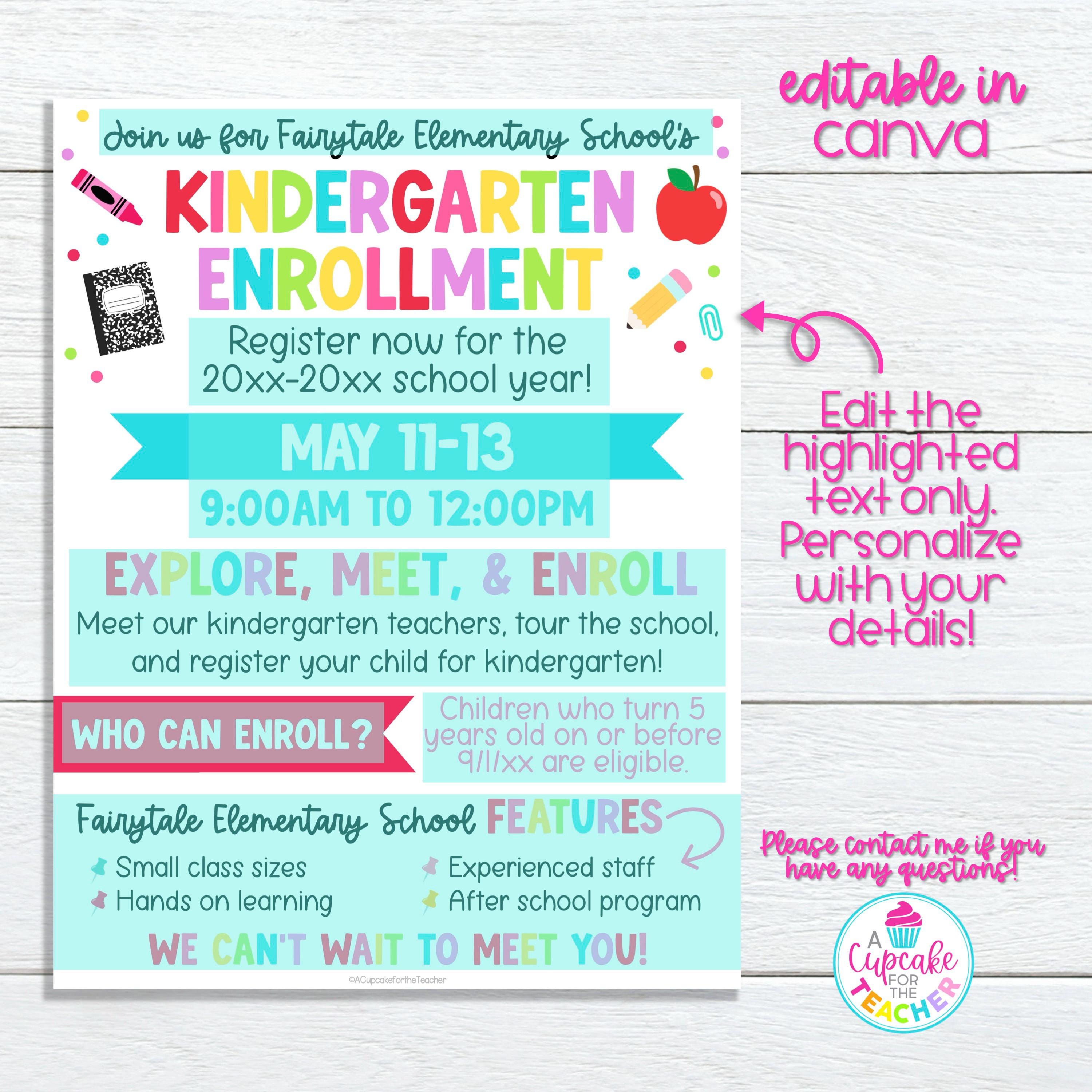 Editable Kindergarten Enrollment Registration Flyer Template | Back to ...