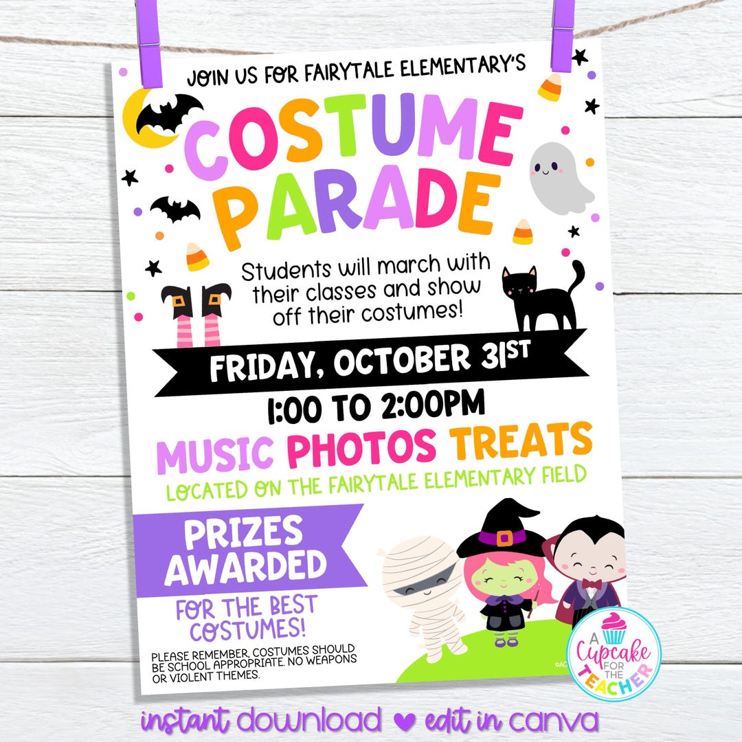 Halloween Costume Parade Flyer Template | Editable Halloween School ...