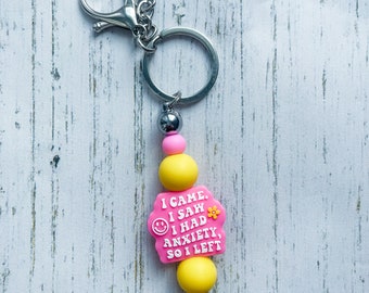 I Came I Saw I Had Anxiety So i Left Keychain | Silicone Bead Funny Keychain | Mental Health Gift Introvert | Keychain for Bag Backpack Keys