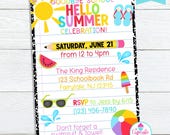 Goodbye School Hello Summer Party Invitation | Editable Summer Pool Party Invite | School's Out Party Invite Template | Edit on Canva
