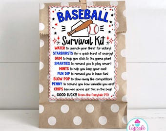 Baseball Survival Kit Bag Tag Template | Editable Baseball Player Gift Tag | Baseball Team Gift | Baseball Mom | Edit in Canva