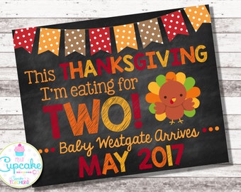 Thanksgiving Pregnancy Announcement | Chalkboard Sign | Pregnancy Reveal | Fall Pregnancy Photo Prop | Eating for Two | Digital