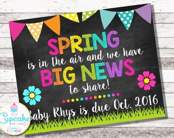 Spring Pregnancy Announcement | Spring is in the Air | April May | Chalkboard Sign | Pregnancy Reveal | Spring Baby Photo Prop | Digital