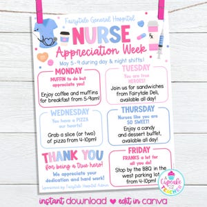 Editable Nurse Appreciation Week Flyer Template | Nurse Appreciation Schedule Itinerary | Hospital Event Planner | Edit on Canva