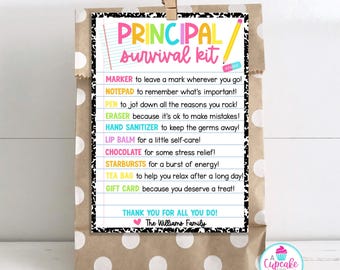 Principal Survival Kit Bag Tag Template | Editable Principal Appreciation Gift Tag | Back to School Gift | PTO PTA Gift | Edit on Canva