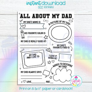 All About My Dad Fill in the Blank | All About Dad Printable | Father's ...