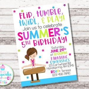 Gymnastics Birthday Invitation | Gymnastics Invitation | Gymnastics Birthday Party | Gymnastics Invite | Girl&#39;s Gymnastics Party | Digital