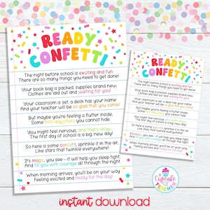 Ready Confetti First Day of School Poem | Night Before School Letter for Kindergarten, Pre-K, Meet the Teacher | Back to School Gift for Kid