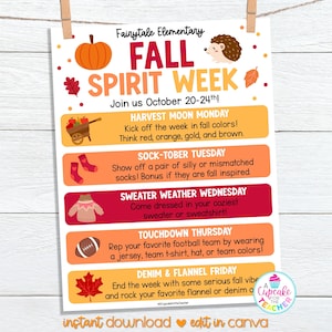 fall theme dress up days Thanksgiving Spirit Week Itinerary