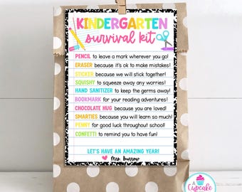 Kindergarten Survival Kit Bag Tag Template | Editable First Day of Kindergarten Gift | Back to School | Edit in Canva