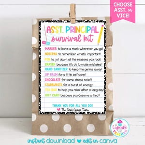 Assistant Principal Survival Kit Bag Tag Template | Editable Vice Principal Appreciation Gift Tag | Back to School Gift| Edit on Canva