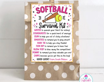 Softball Survival Kit Bag Tag Template | Editable Softball Player Gift Tag | Softball Team Gift | Softball Mom | Edit on Canva