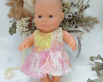 21 cm Miniland Dolls Clothes - Gold and pink dress Christmas gift for young child baby doll