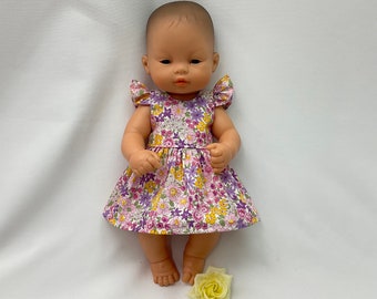 32cm Miniland dolls clothing, Kindred Folk dolls clothes, Purple flowered pattern