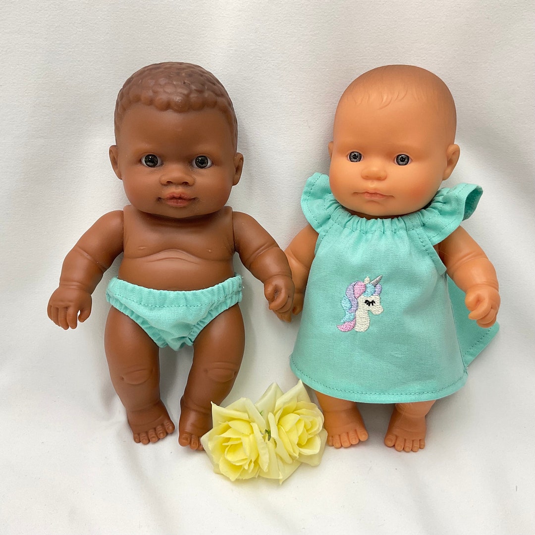 21 Cm Miniland Dolls Clothes Dress and Knicker Set in Jade/teal Cotton