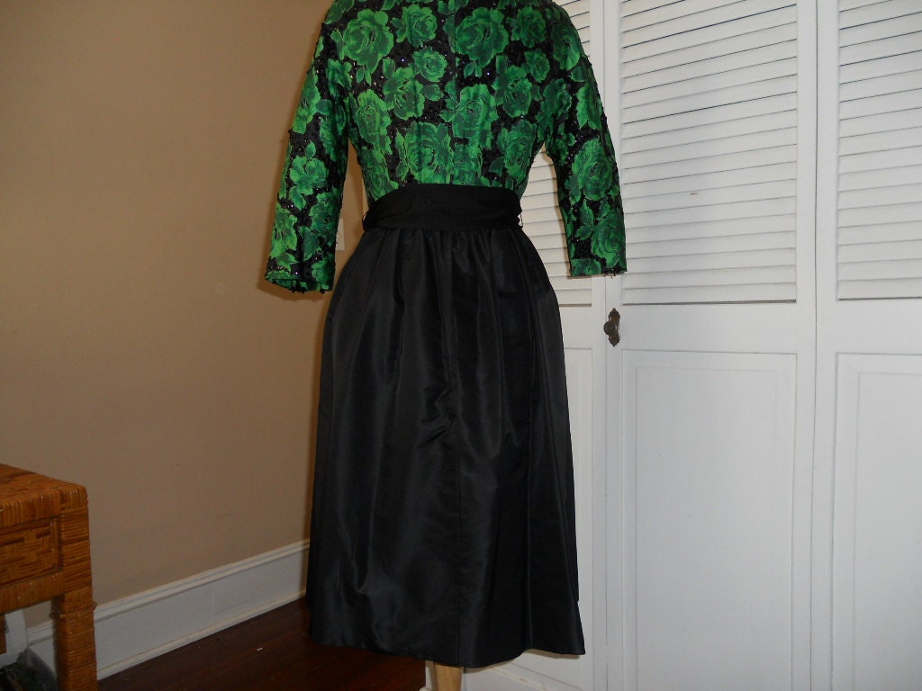 Vintage 1950's Cocktail Dress Green and Black Sequin - Etsy