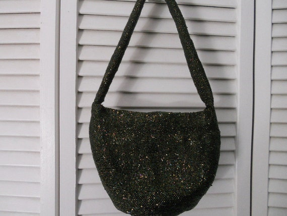 Vintage seed beaded purse/evening bag 1940s/green… - image 1