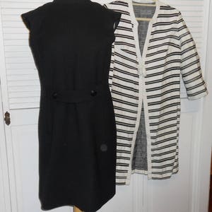 Vintage black wool sleeveless/cap sleeve dress and black and white jacket