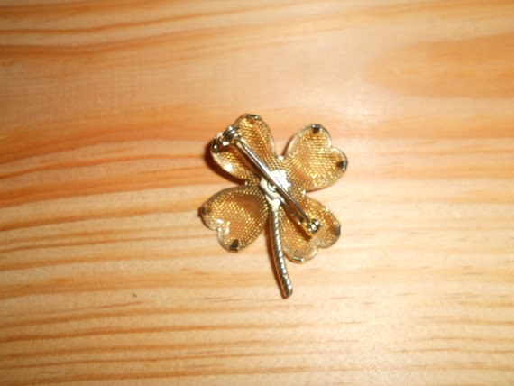 Vintage Goldtone Flower/Four Leaf Clover Brooch/P… - image 5