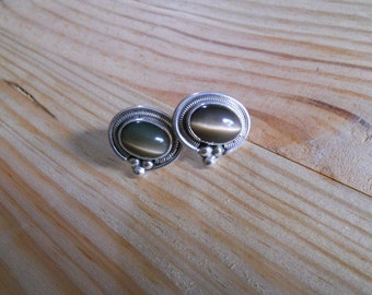 Vintage Sterling Silver and Tigers Eye Earrings from Mexico