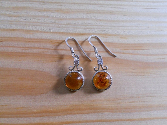 Vintage Amber Earrings, sterling silver dangle