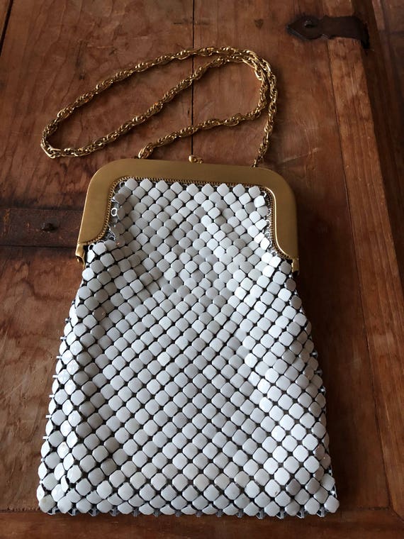 Vintage Whiting & Davis White Mesh Handbag with G… - image 2