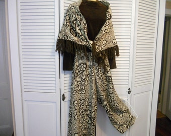 Vintage Leo Narducci Paisley Palazzo Jumpsuit & Cape: 1960s/70s Velour Turtleneck