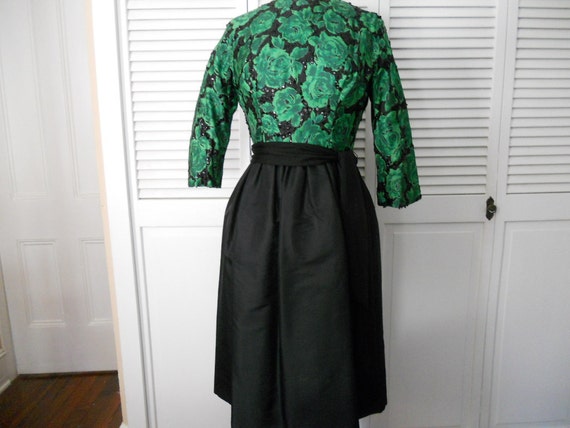 Vintage 1950's Cocktail Dress Green and black seq… - image 3