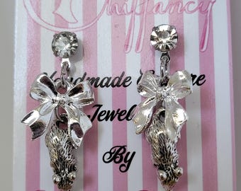 Possum Earrings: Dangle Bows, Faux Diamond Studs