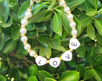 Love Pearl Bracelet: Plastic Alphabet Beads, Toggle Closure
