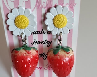 Strawberry Flower Dangle Earrings: Fun Summer Jewelry
