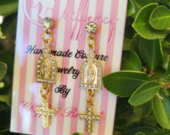 FAUX GOLD VIRGIN Mary Drop Earrings