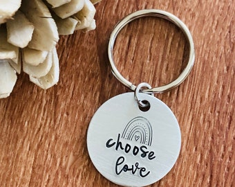 Choose Love, Small Aluminum Hand Stamped Keychain, Gift