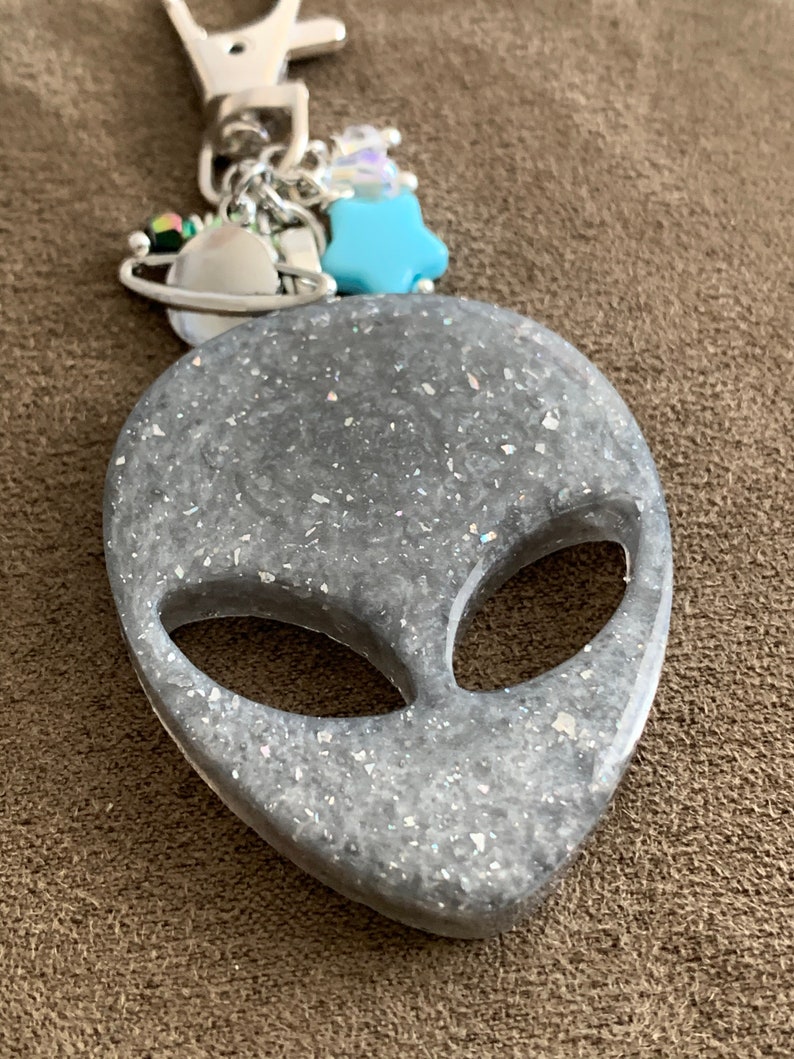 Glittery Gray Alien Head ~ Resin ~ Keychain ~Accessories