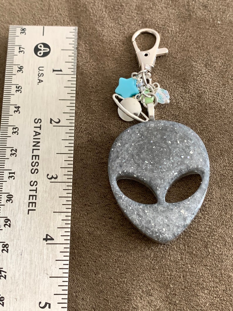 Glittery Gray Alien Head ~ Resin ~ Keychain ~Accessories