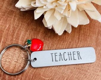 Teacher, Small Aluminum Hand Stamped Keychain, Teacher Gift, Mentor Gift