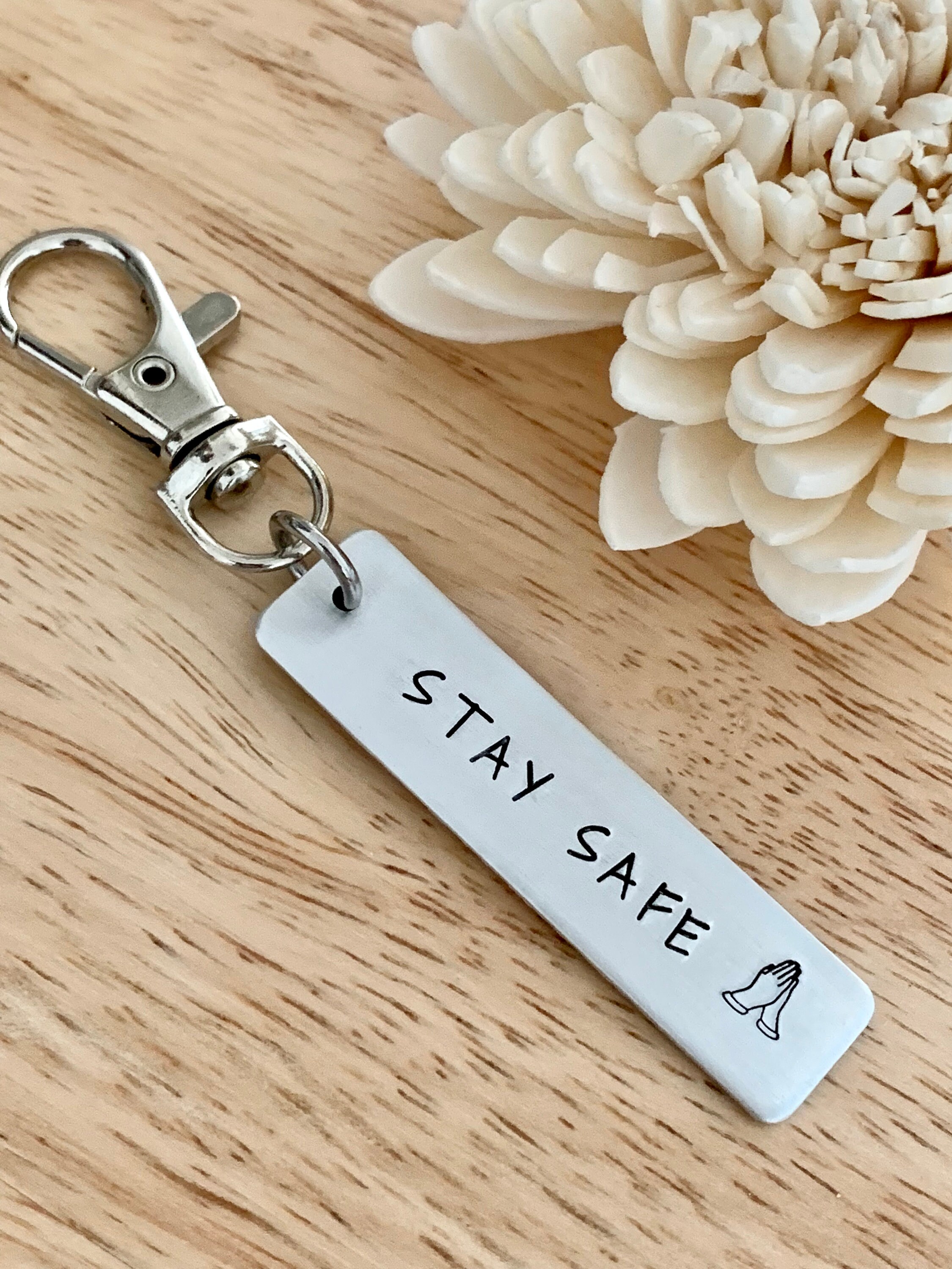 Stay Safe ~ Aluminum Hand Stamped Keychain - Etsy